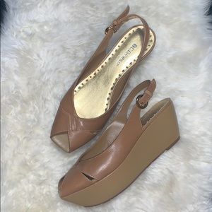 BCBGirls Gion Tan Leather Wedge Sandals Slingback